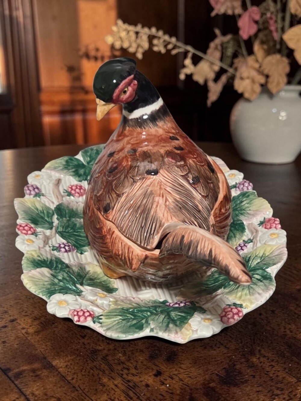 Fitz and Floyd Pheasant Figural Sauce Boat with Lid, Ladle, Underplate EUC - Picture 2 of 13